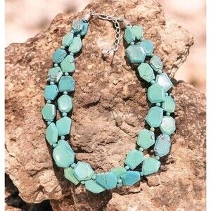 JAY KING MINES DTG Sterling Geometric Polished Double Strand Turquoise Necklace